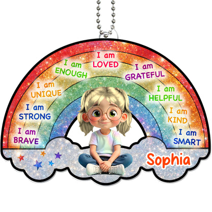 I Am Loved, I Am Grateful, Rainbow And Cartoon Girl Ornament
