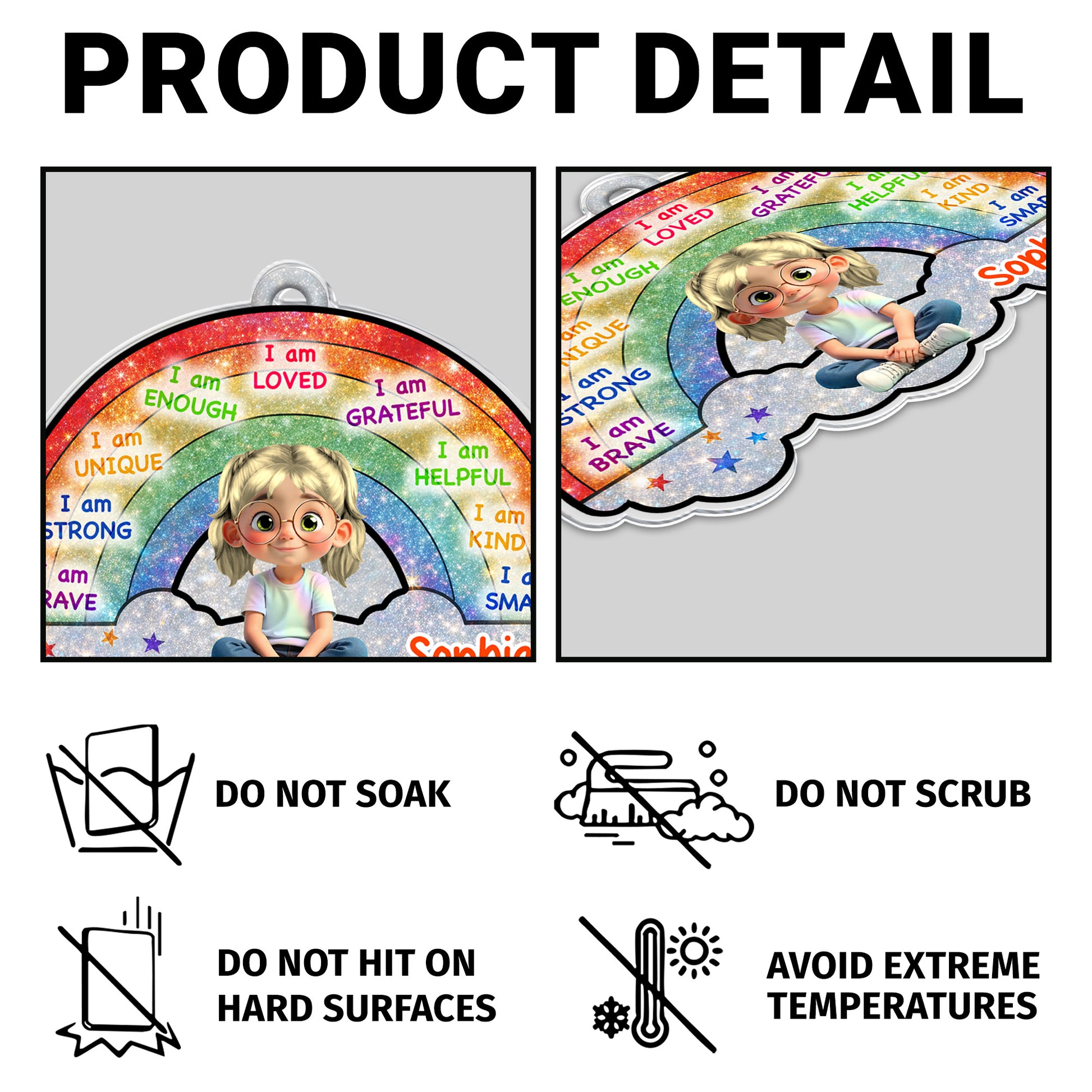 I Am Loved, I Am Grateful, Cartoon Girl Keychain