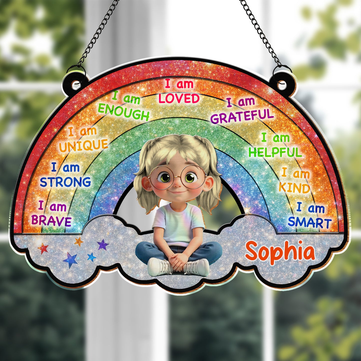I Am Loved, Grateful, Kind Rainbow Suncatcher