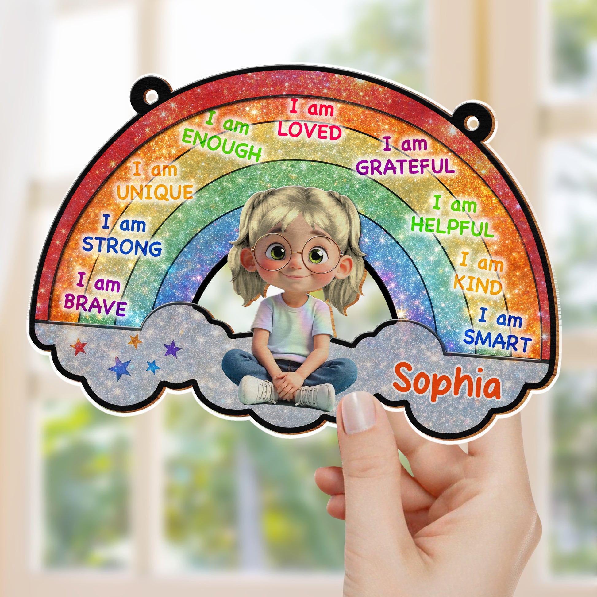 I Am Loved, Grateful, Kind Rainbow Suncatcher
