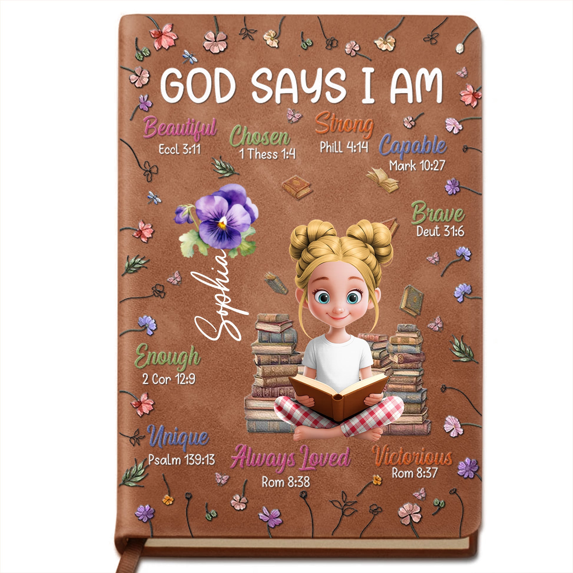 God Says I Am Beautiful, Chosen, Strong With Books And Flowers