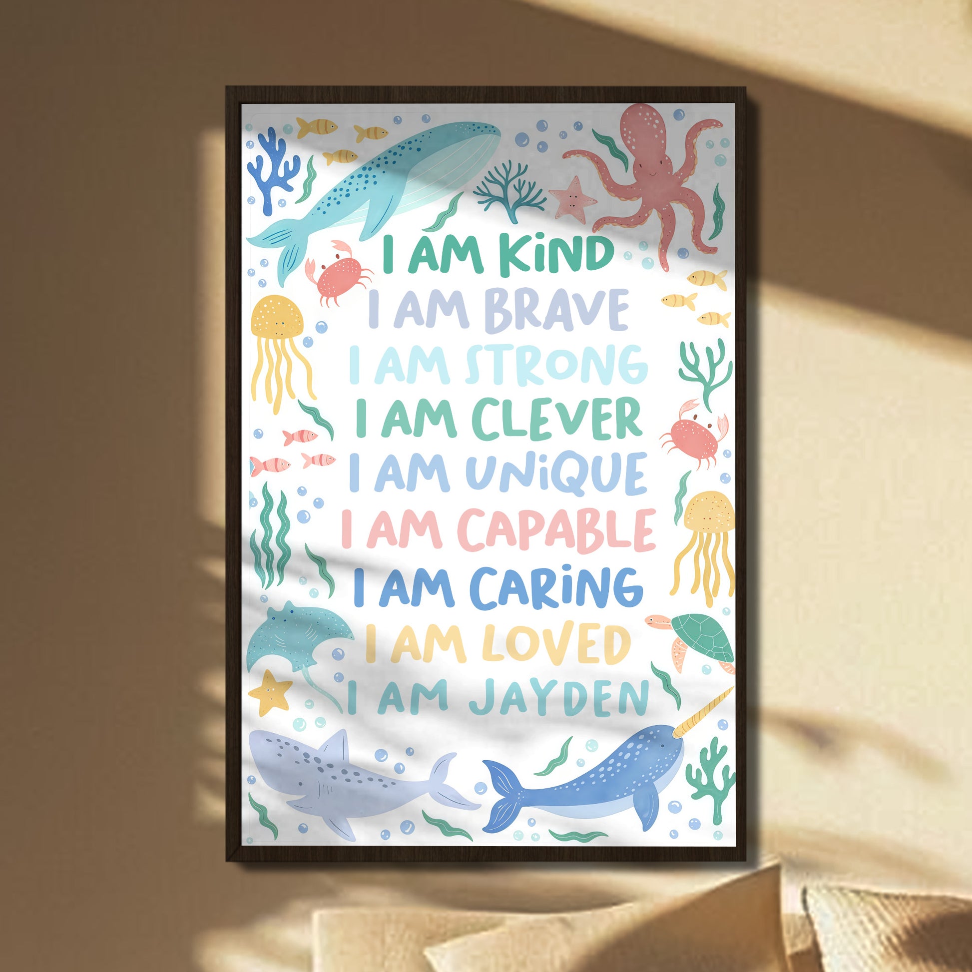 I Am Kind, I Am Brave, I Am Loved, Ocean Animals Poster