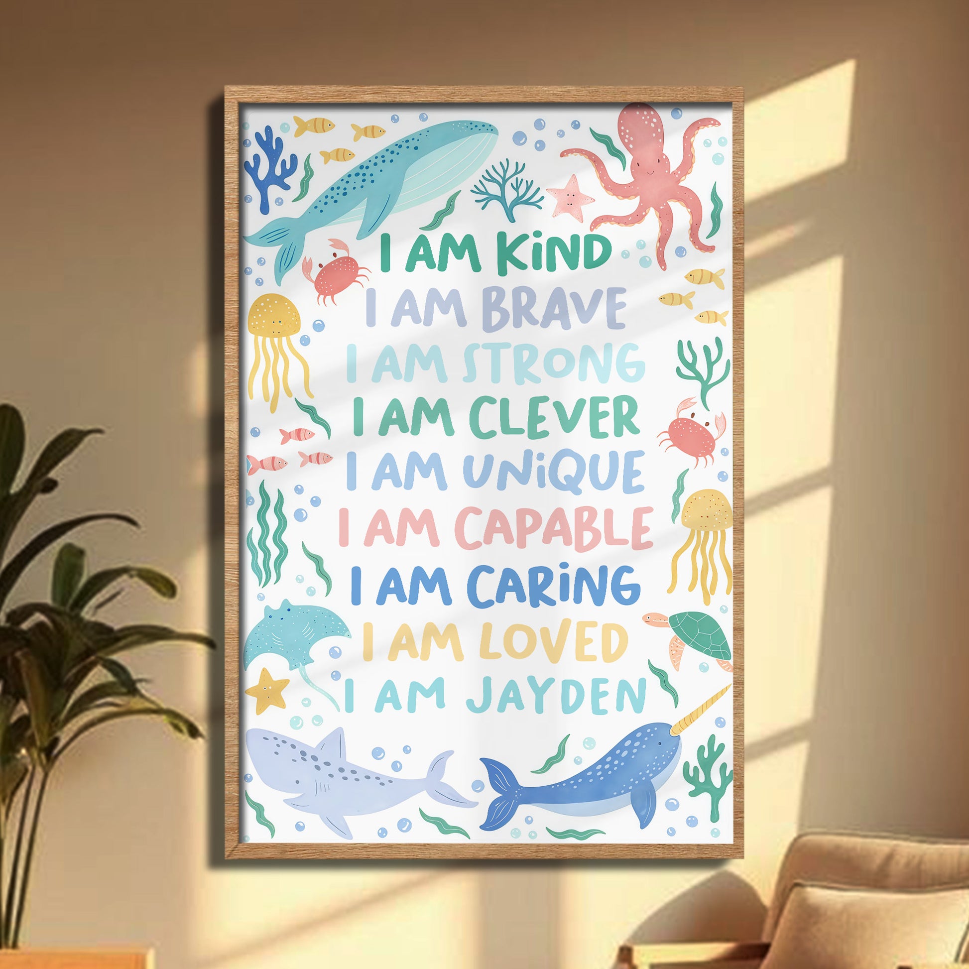 I Am Kind, I Am Brave, I Am Loved, Ocean Animals Poster