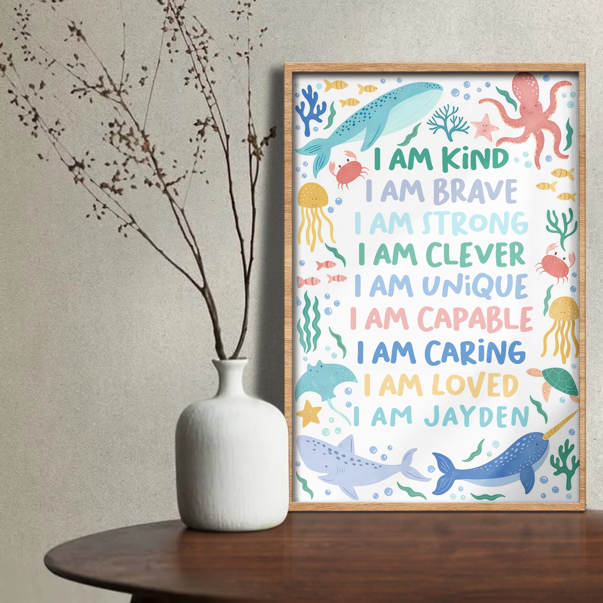 I Am Kind, I Am Brave, I Am Loved, Ocean Animals Poster
