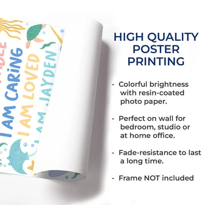 I Am Kind, I Am Brave, I Am Loved, Ocean Animals Poster