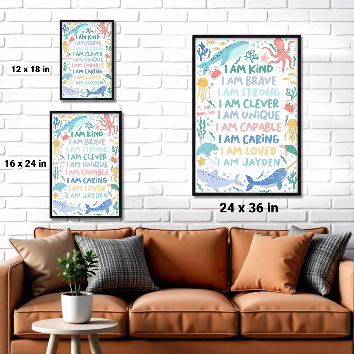 I Am Kind, I Am Brave, I Am Loved, Ocean Animals Poster