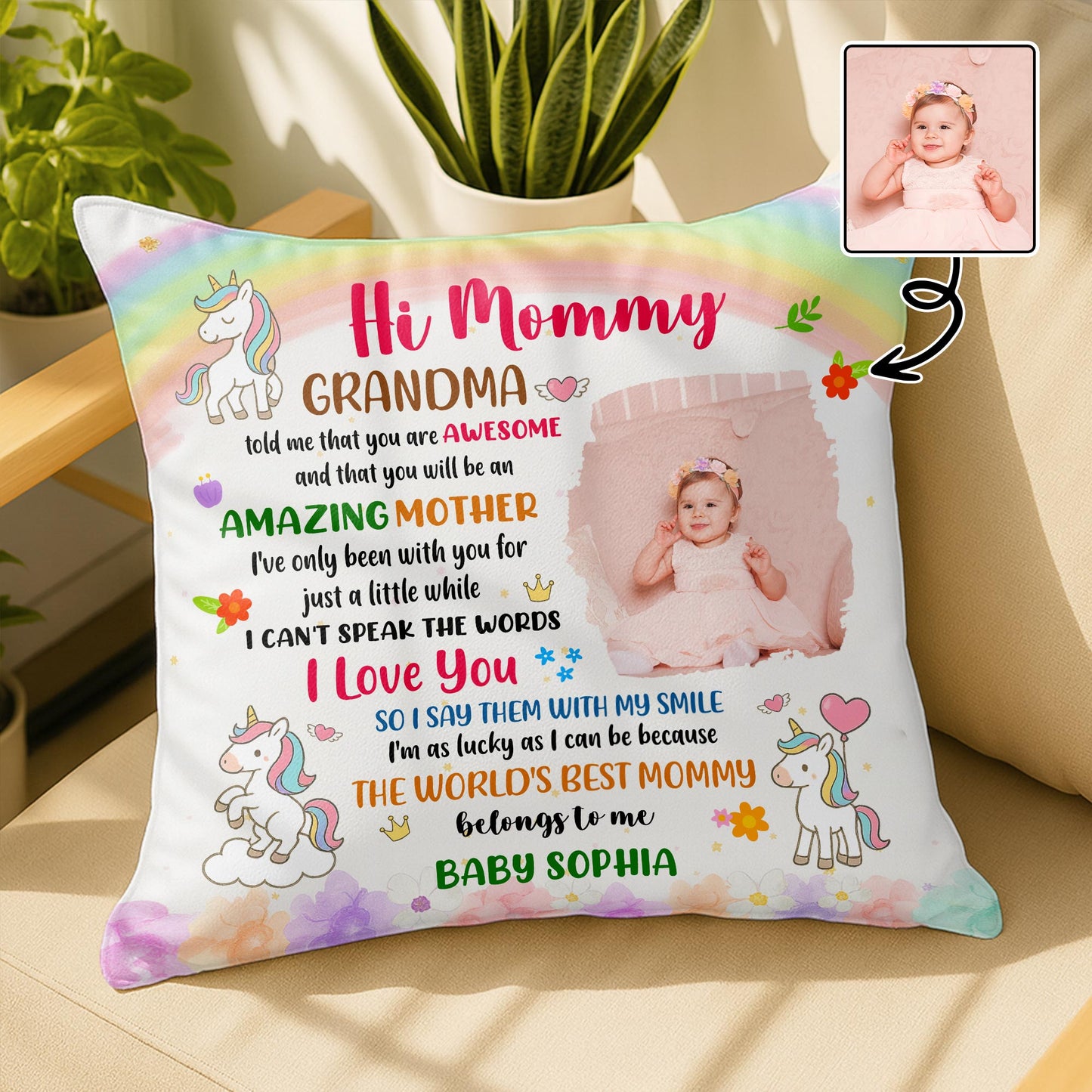 Hi Mommy World's Best Mommy, Unicorn And Flowers