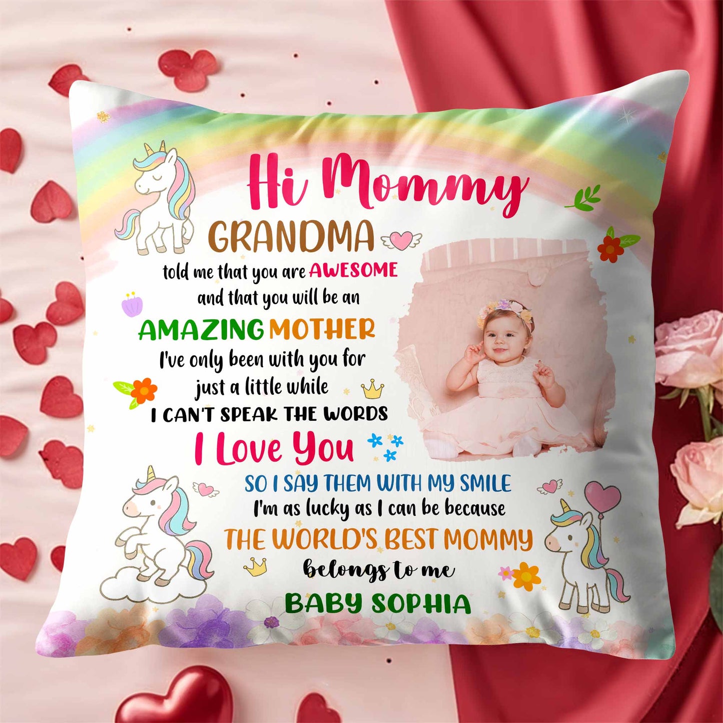 Hi Mommy World's Best Mommy, Unicorn And Flowers