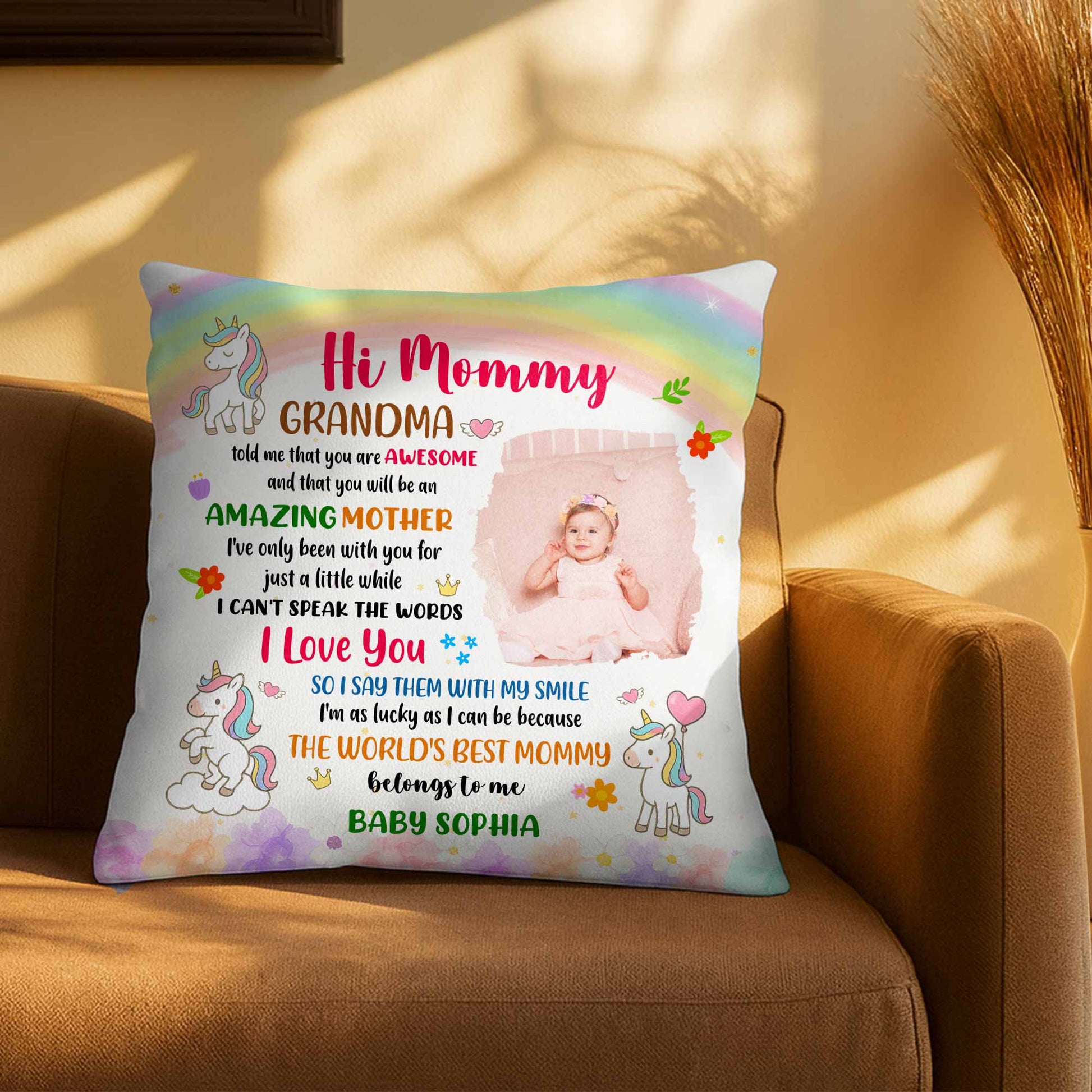 Hi Mommy World's Best Mommy, Unicorn And Flowers