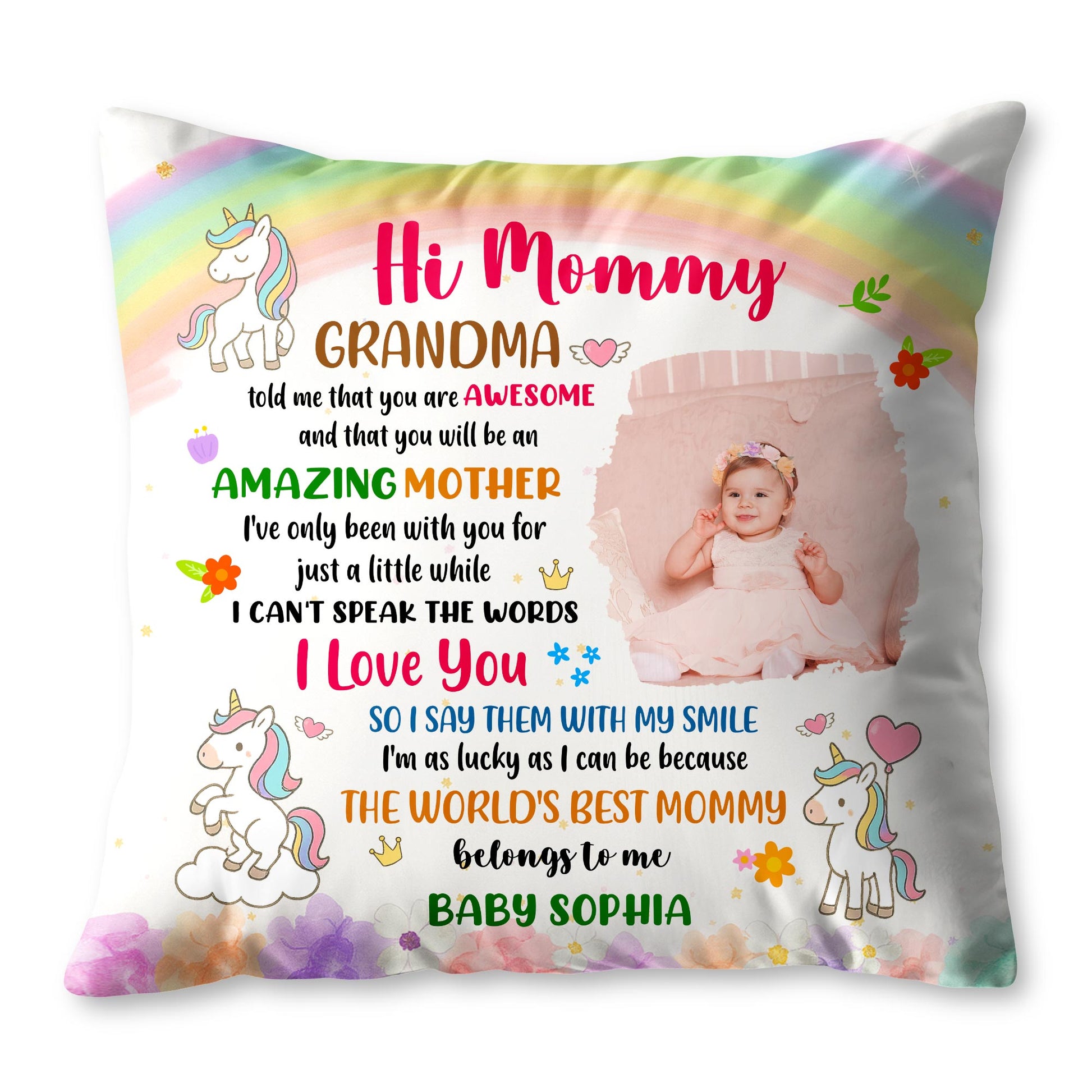 Hi Mommy World's Best Mommy, Unicorn And Flowers