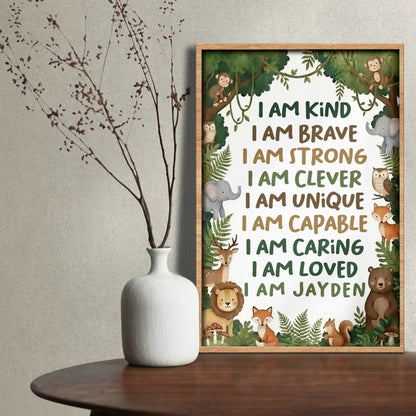 I Am Kind, I Am Brave, I Am Loved, Forest Animals Poster