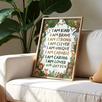 I Am Kind, I Am Brave, I Am Loved, Forest Animals Poster