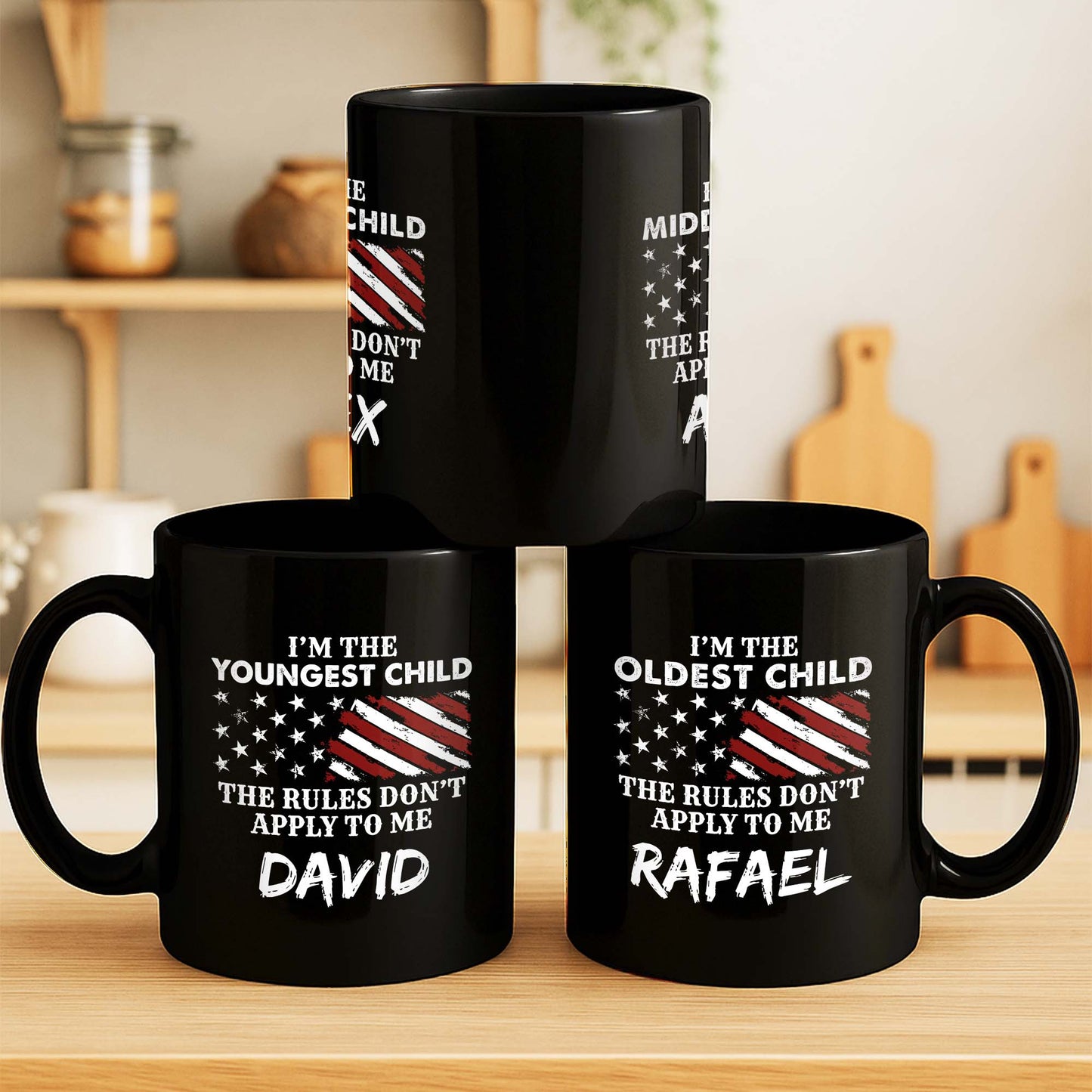 I'm The Youngest Child The Rules Don't Apply To Me Flag Stars - Personalized Custom Black Mug - KID497_BMUG
