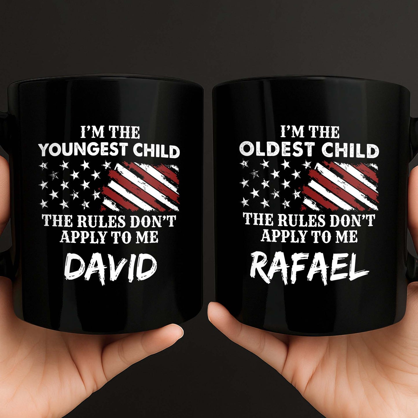 I'm The Youngest Child The Rules Don't Apply To Me Flag Stars - Personalized Custom Black Mug - KID497_BMUG