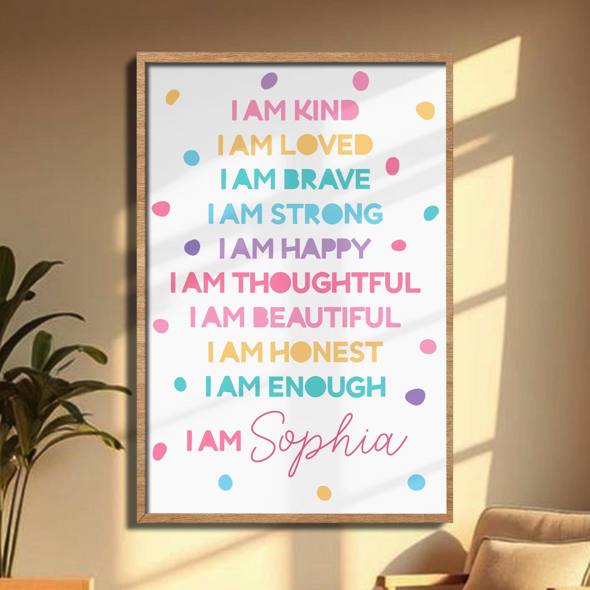 I Am Kind, I Am Loved, I Am Brave, Inspirational Words Poster