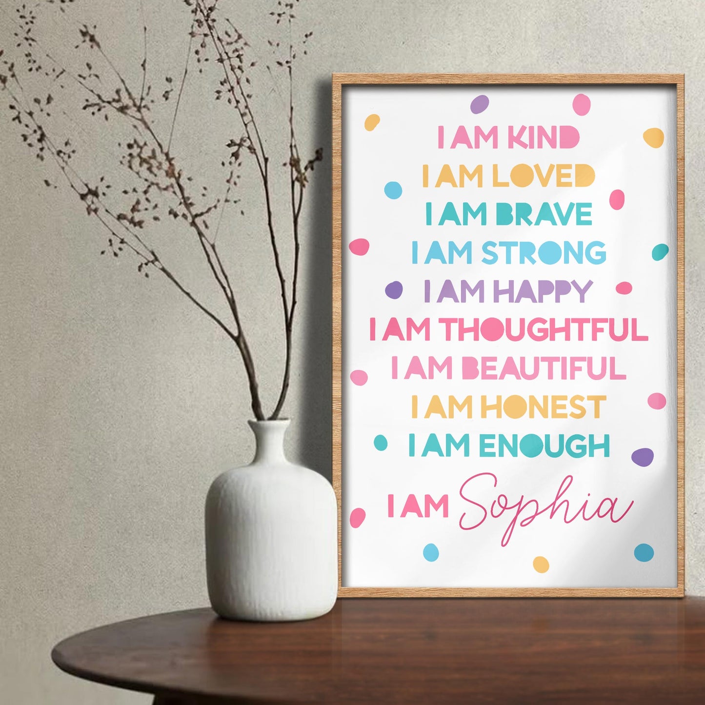 I Am Kind, I Am Loved, I Am Brave, Inspirational Words Poster