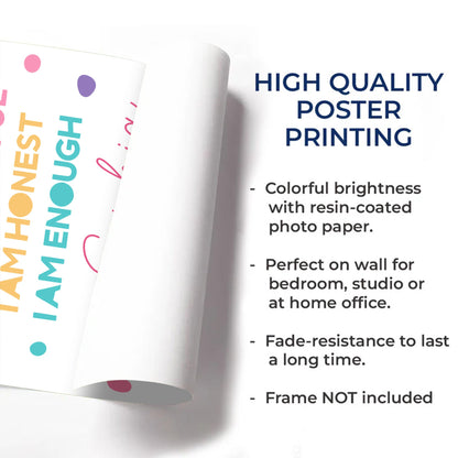 I Am Kind, I Am Loved, I Am Brave, Inspirational Words Poster