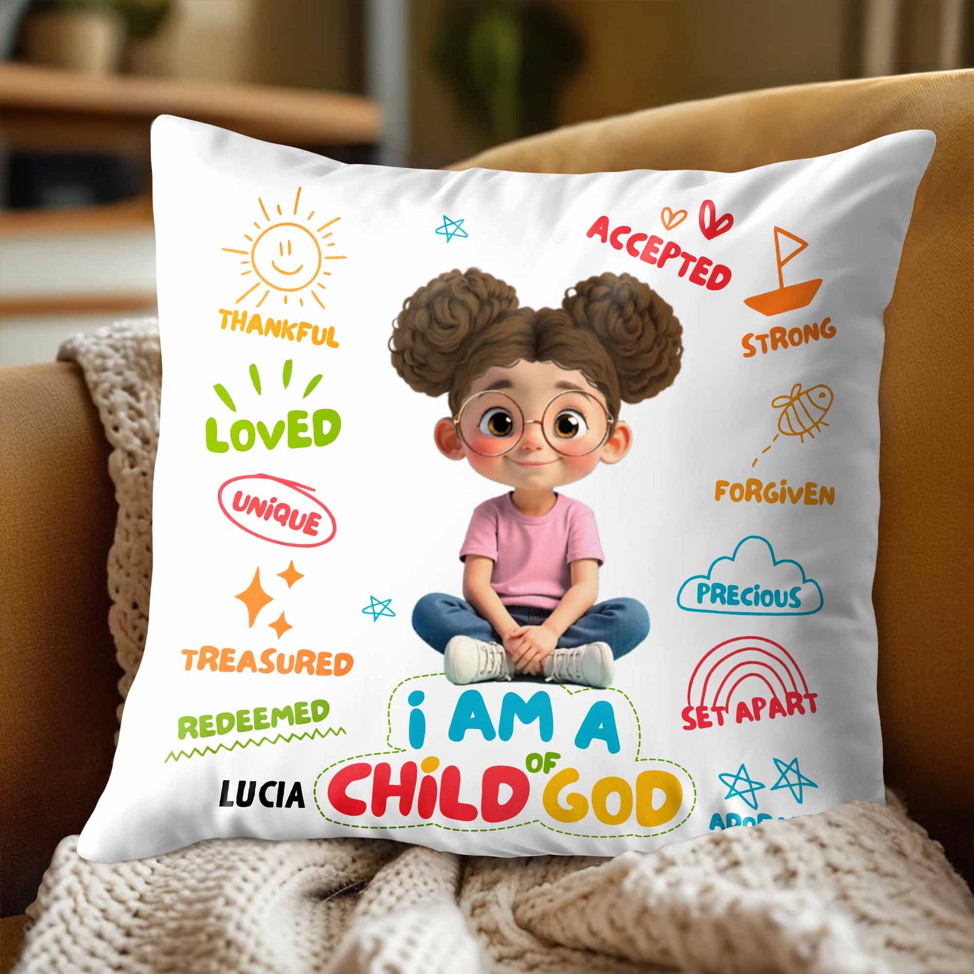 I Am A Child Of God Pillow With Religious Symbols