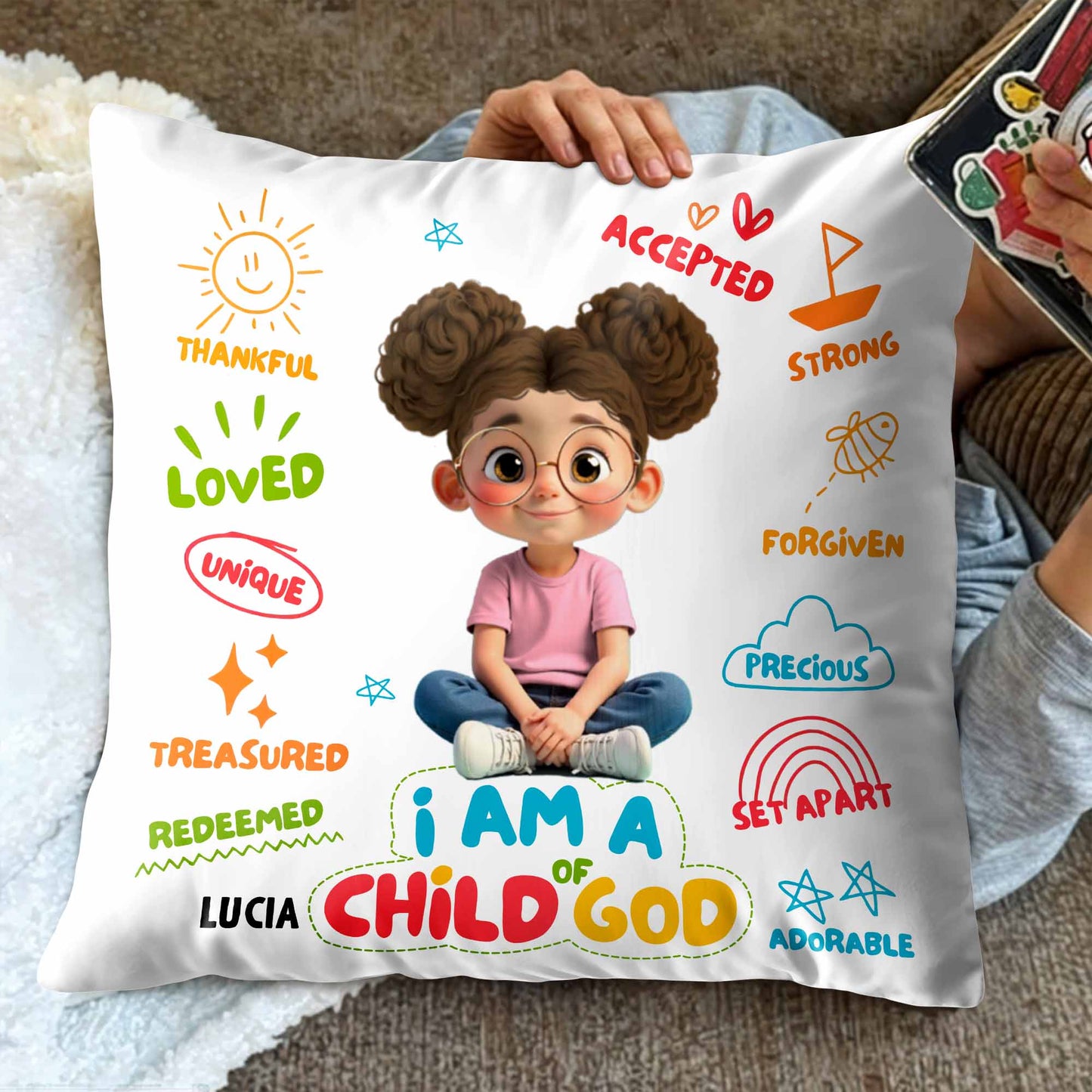 I Am A Child Of God Pillow With Religious Symbols