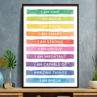 I Am Kind, Strong, Unique, Capable Of Amazing Things - Personalized Custom Vertical Poster - KID500_VPOS