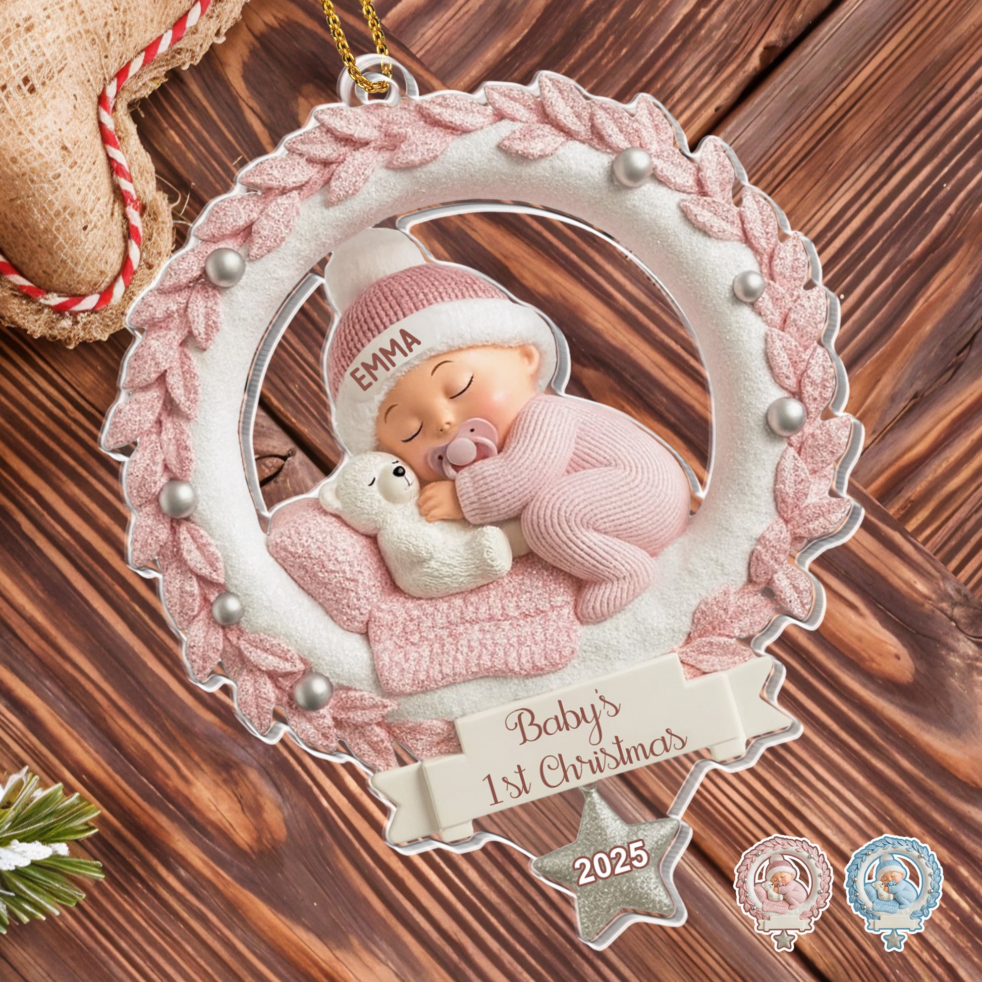 Baby's 1st Christmas, Baby And Wreath Ornament