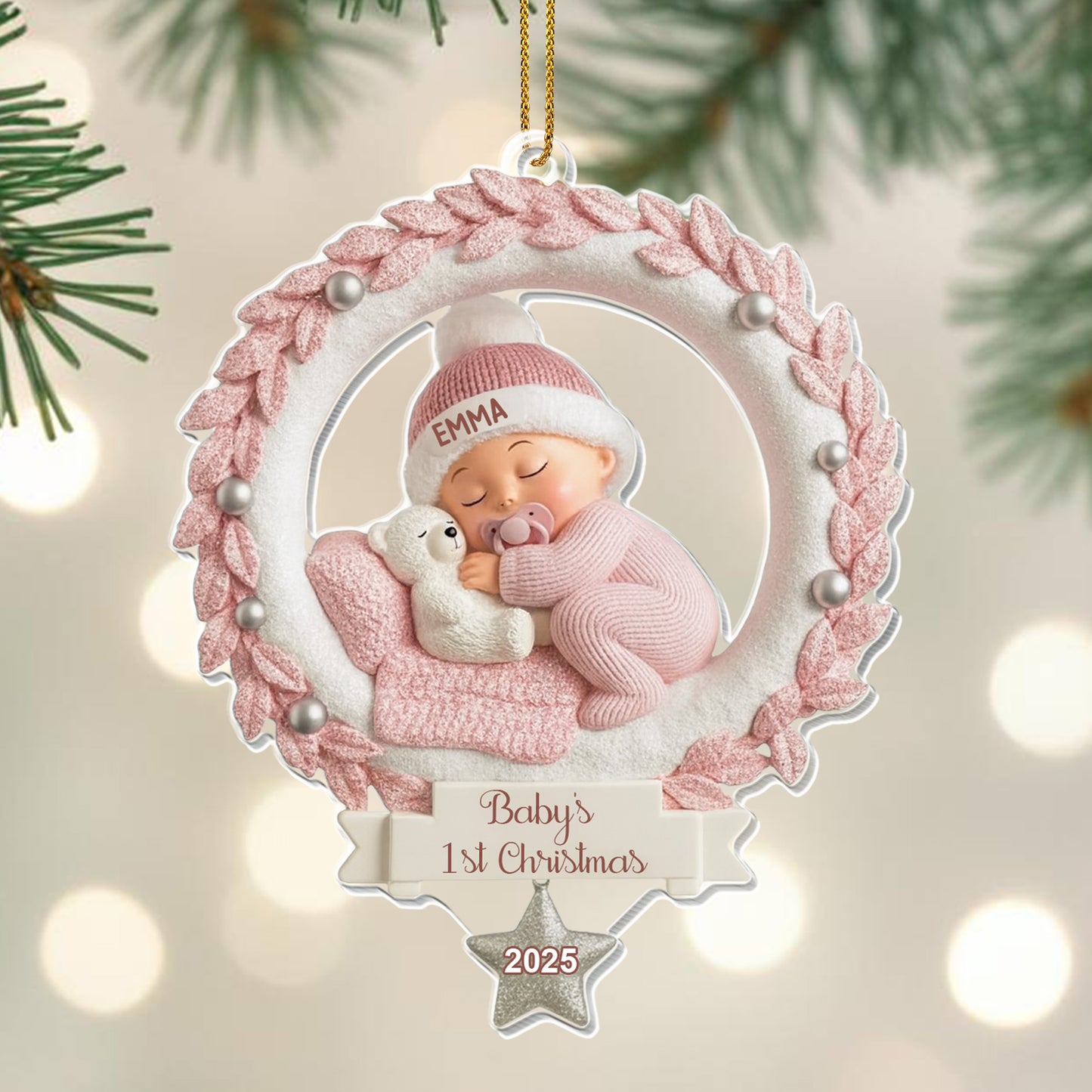 Baby's 1st Christmas, Baby And Wreath Ornament