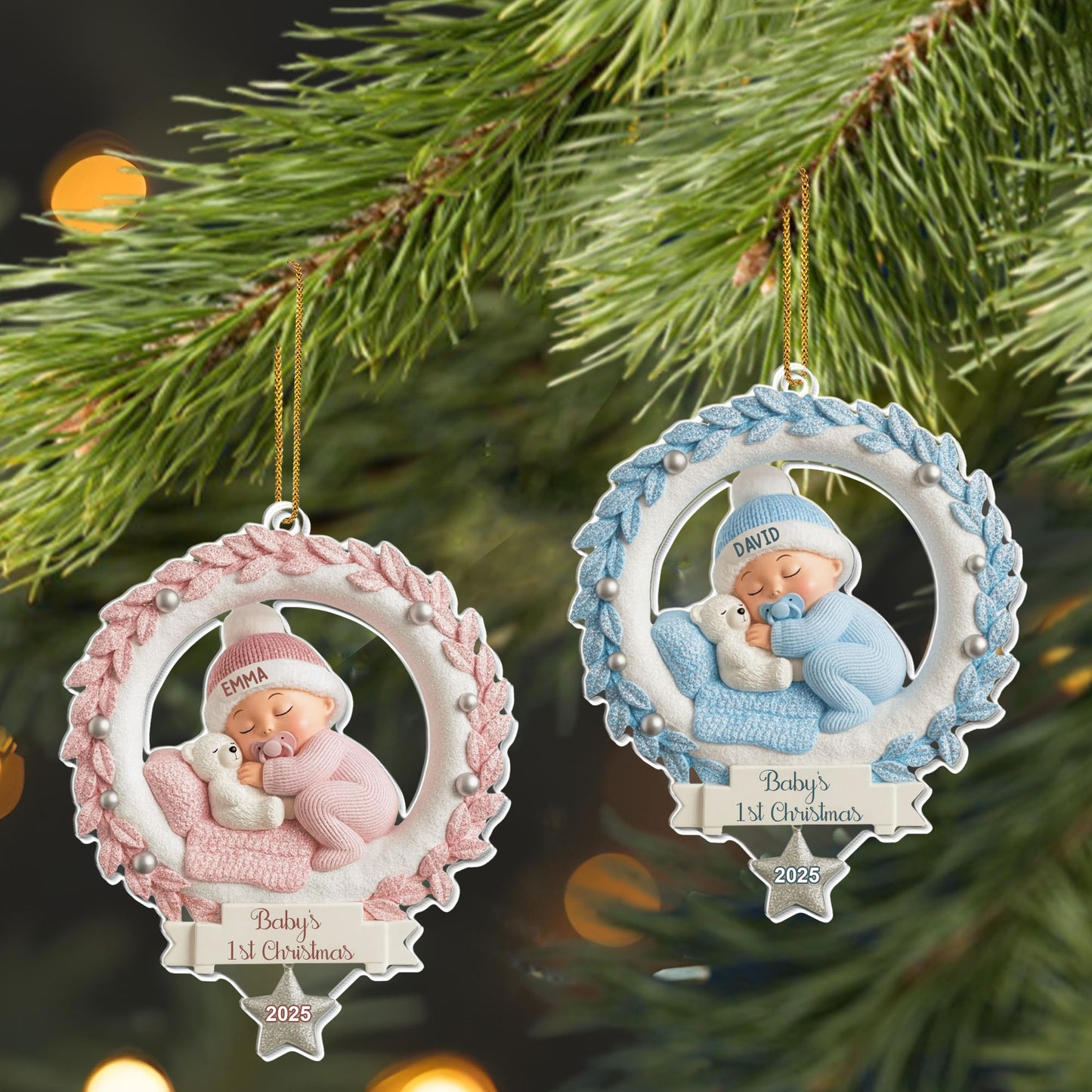 Baby's 1st Christmas, Baby And Wreath Ornament