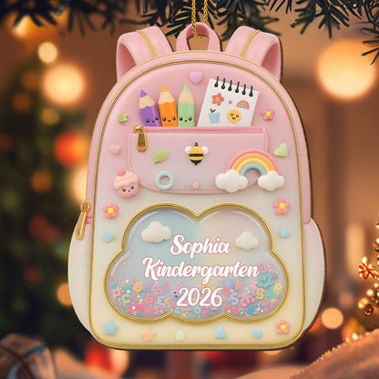 Charming Custom School Moment Ornament With Backpack and Flowers