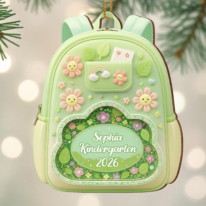 Charming Custom School Moment Ornament With Backpack and Flowers