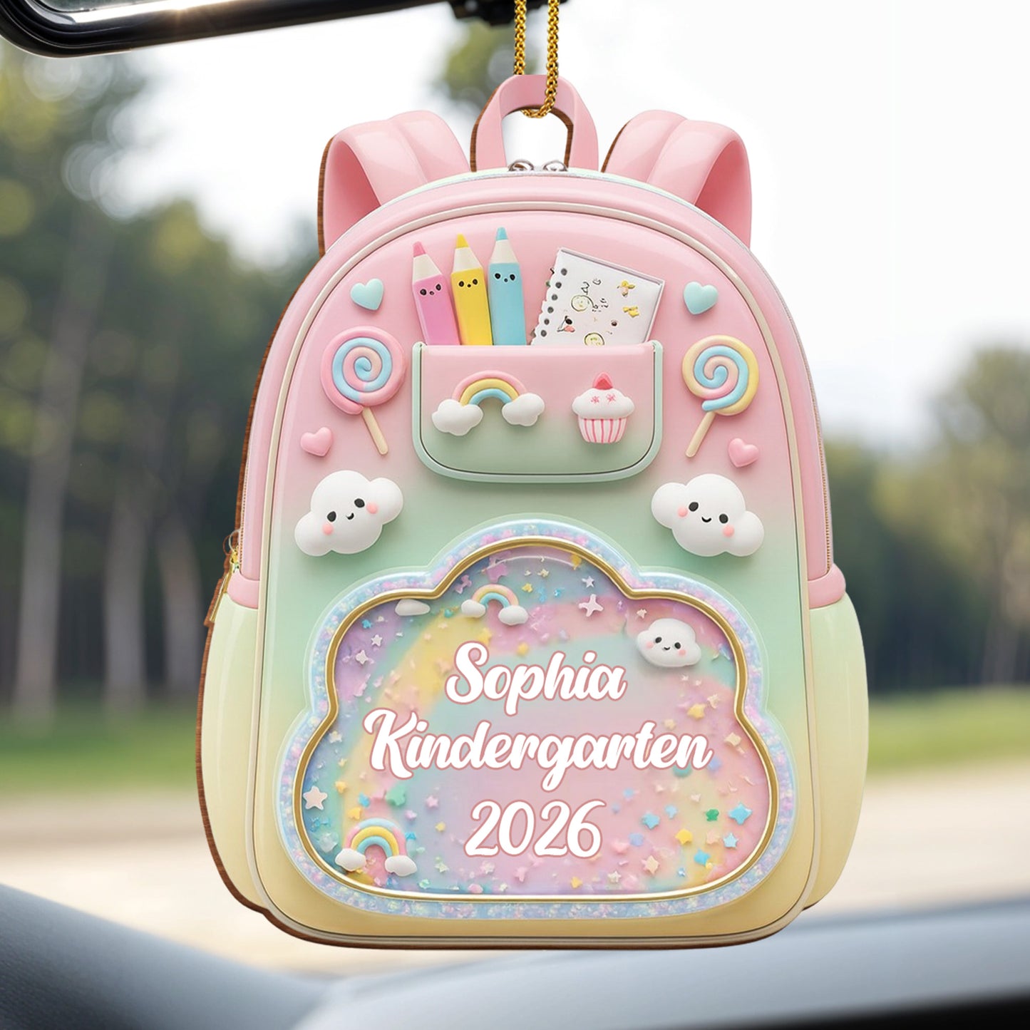 Charming Custom School Moment Ornament With Backpack and Flowers