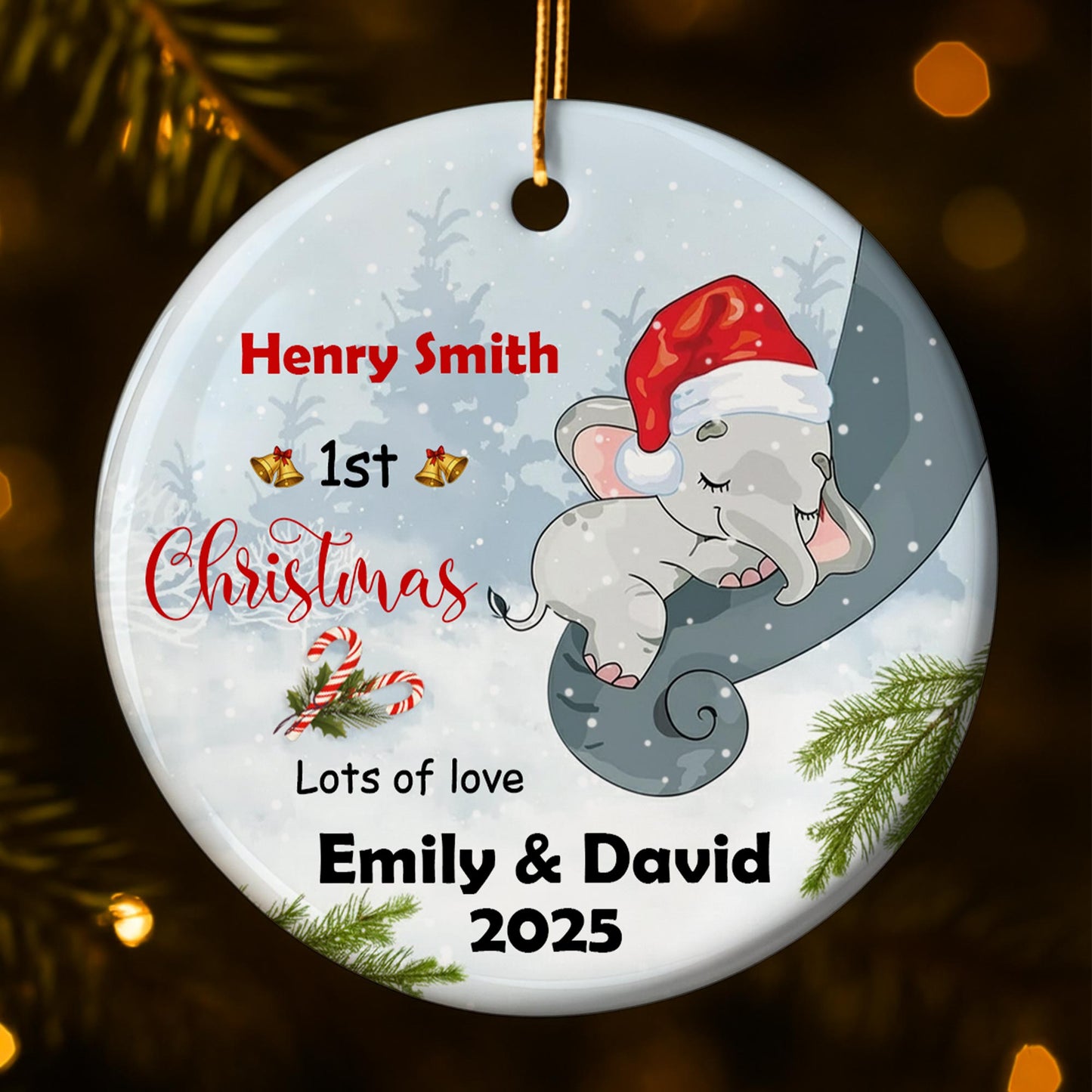 1st Christmas, Lots of Love, Elephant With Santa Hat