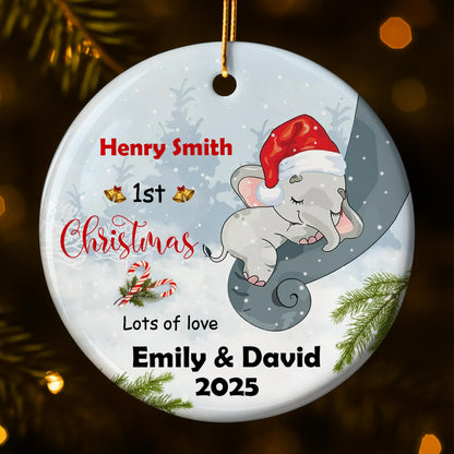 1st Christmas, Lots of Love, Elephant With Santa Hat