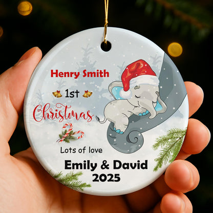 1st Christmas, Lots of Love, Elephant With Santa Hat