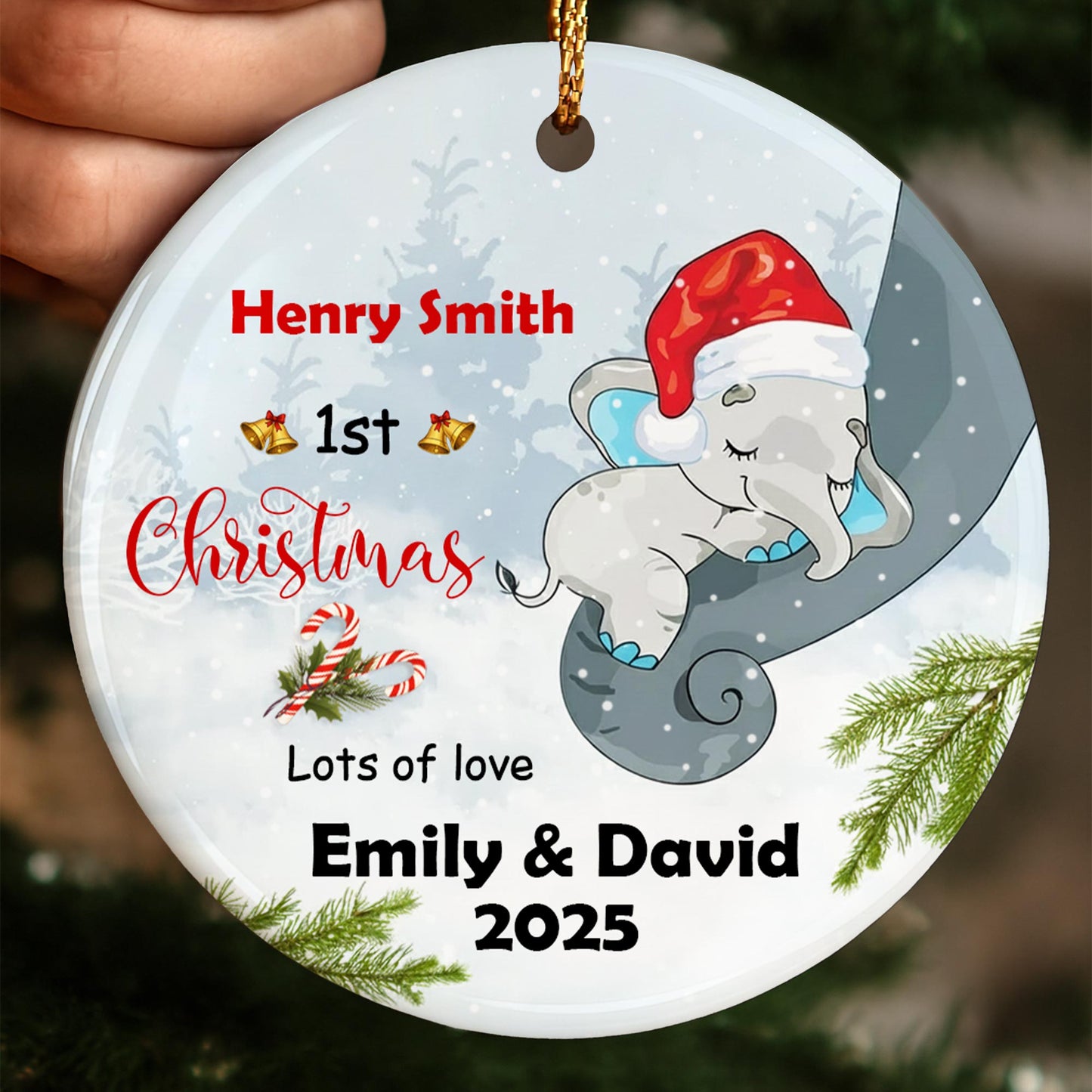 1st Christmas, Lots of Love, Elephant With Santa Hat