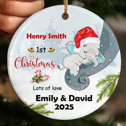 1st Christmas, Lots of Love, Elephant With Santa Hat