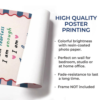 I Am Kind Loved Brave Affirmations With Hearts And Pink Stripes