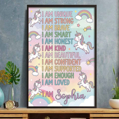 I Am Unique Strong Brave Unicorn And Rainbow Affirmations For Girls