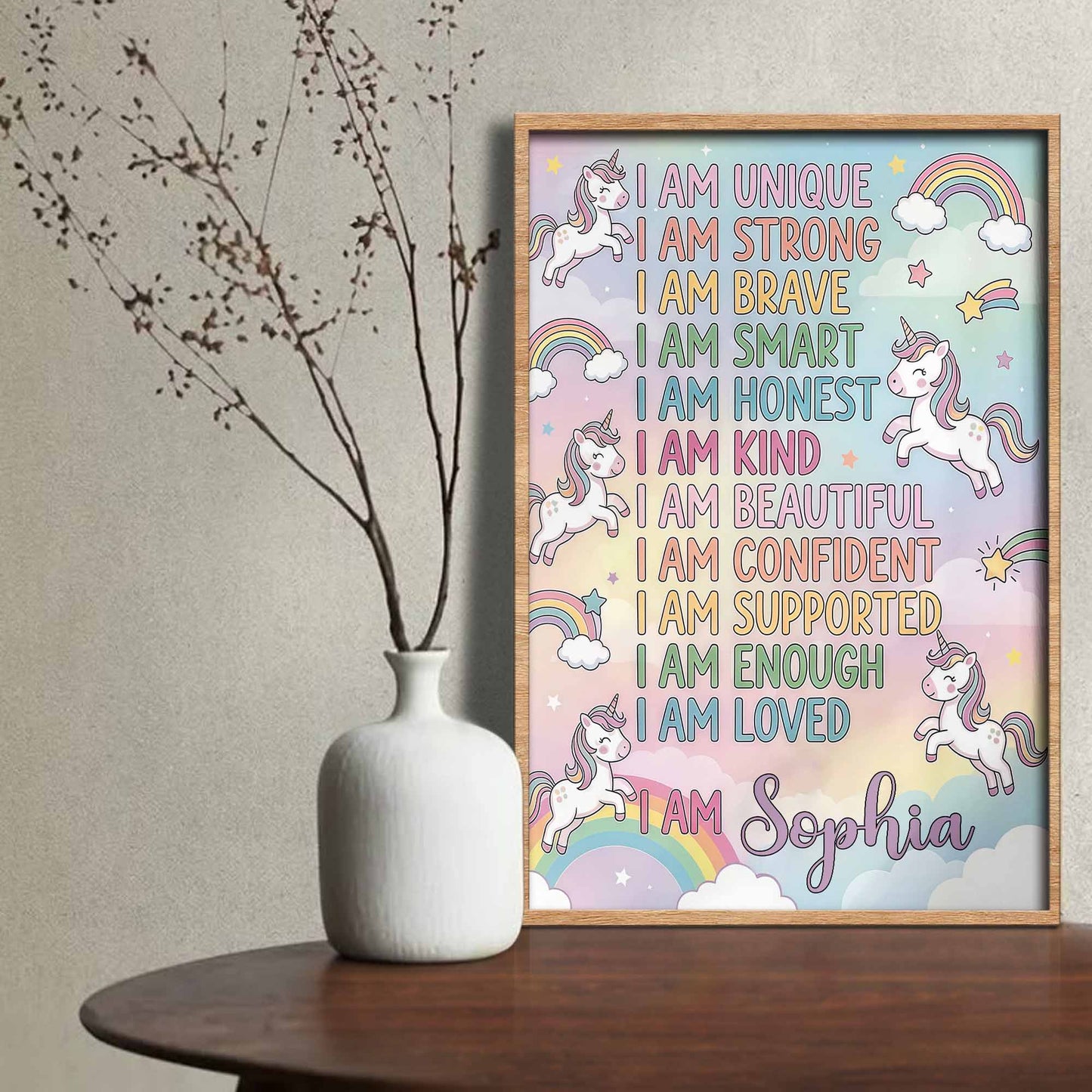I Am Unique Strong Brave Unicorn And Rainbow Affirmations For Girls