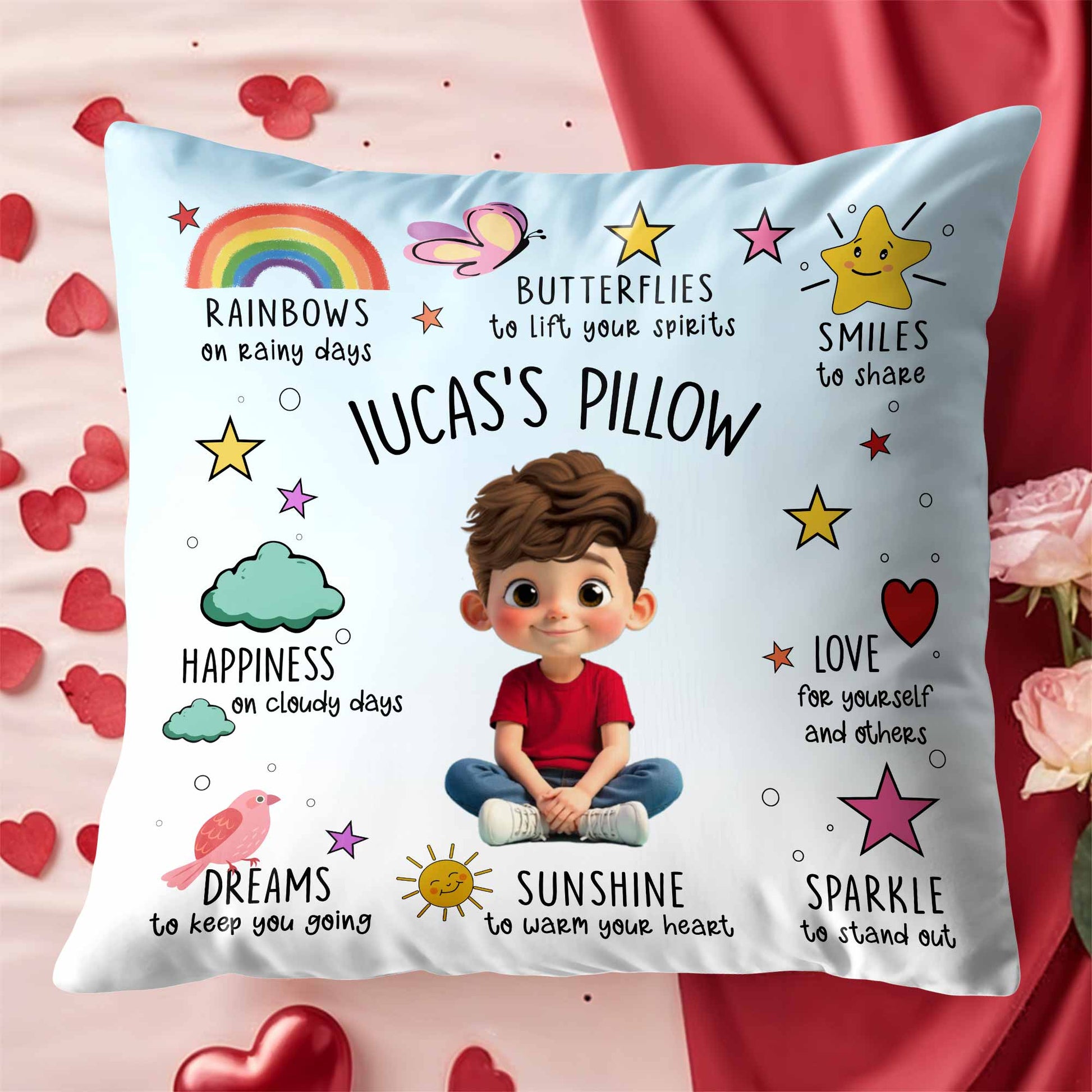 Rainbows, Butterflies, And Sunshine Custom Pillow