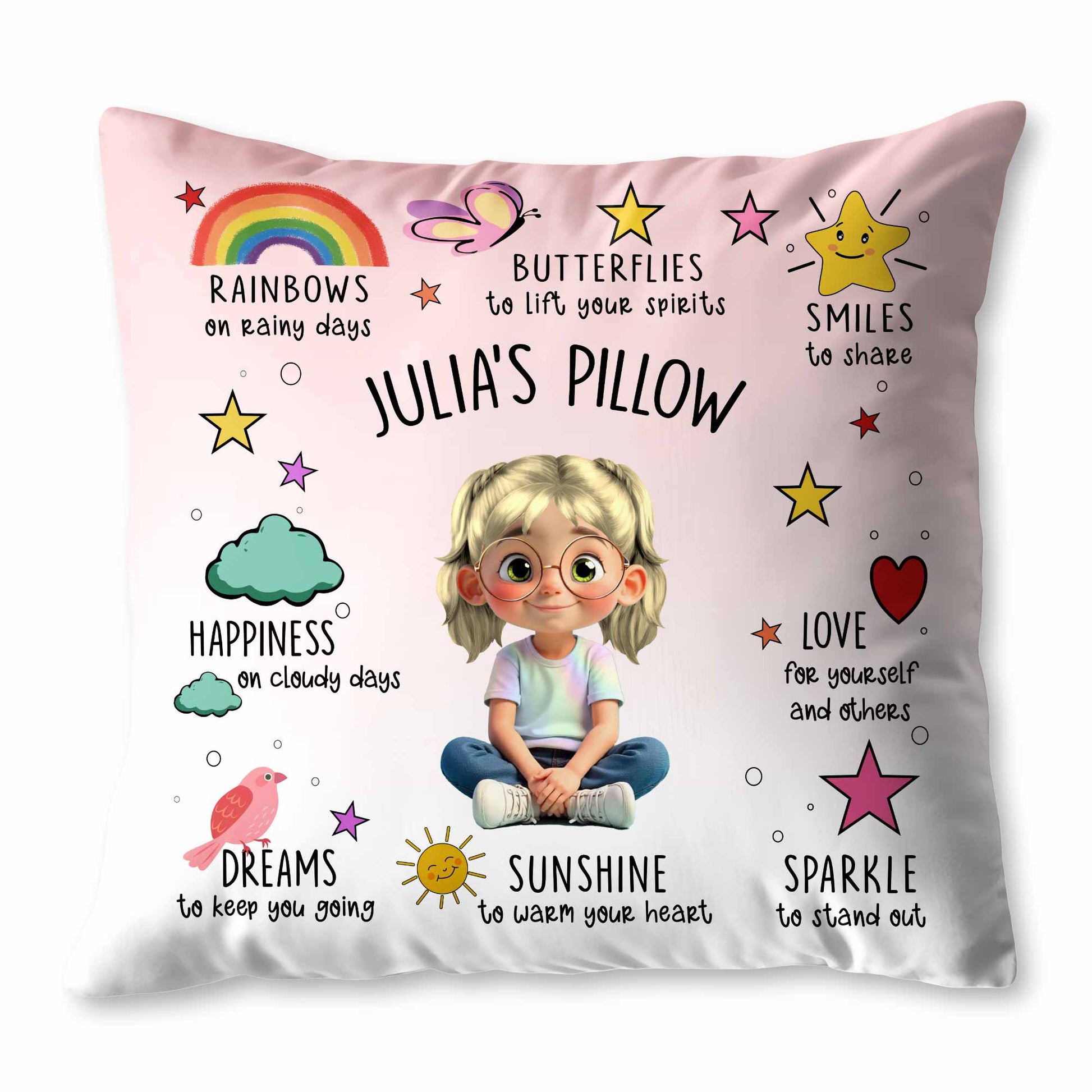 Rainbows, Butterflies, And Sunshine Custom Pillow