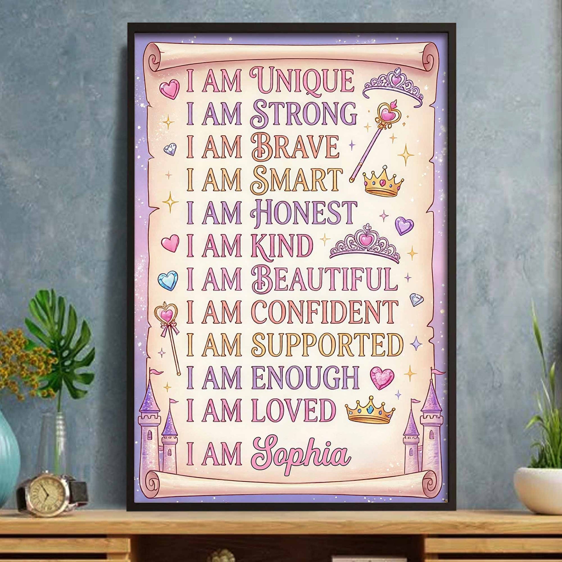 I Am Unique Strong Brave Smart Affirmations With Crowns And Castle