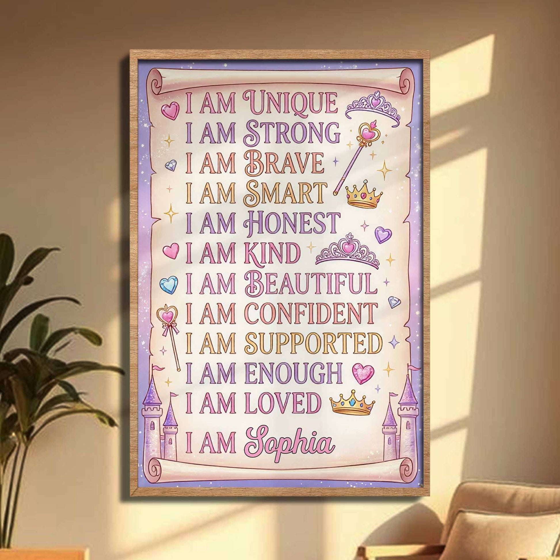 I Am Unique Strong Brave Smart Affirmations With Crowns And Castle