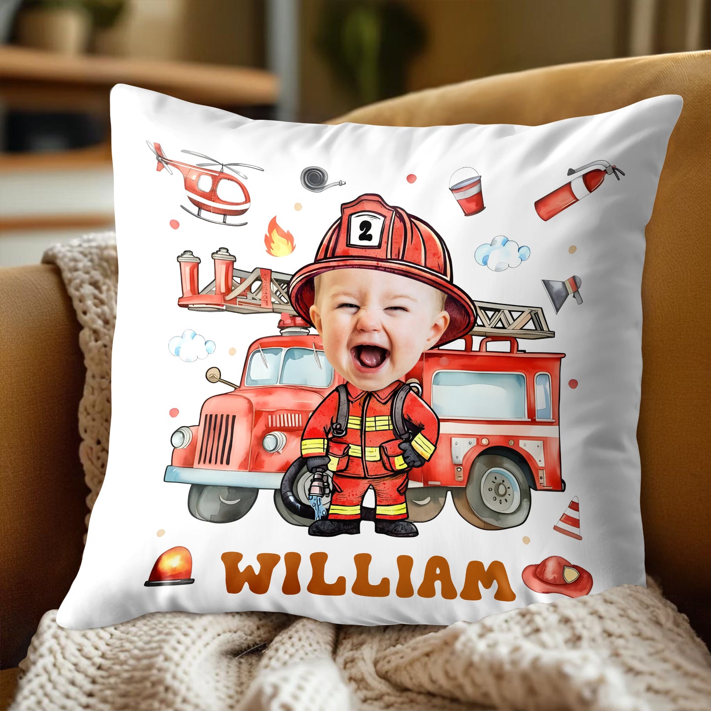 Personalized Firefighter Theme for Little Heroes - Personalized Custom Pillow, Insert Included - KID519_PLW