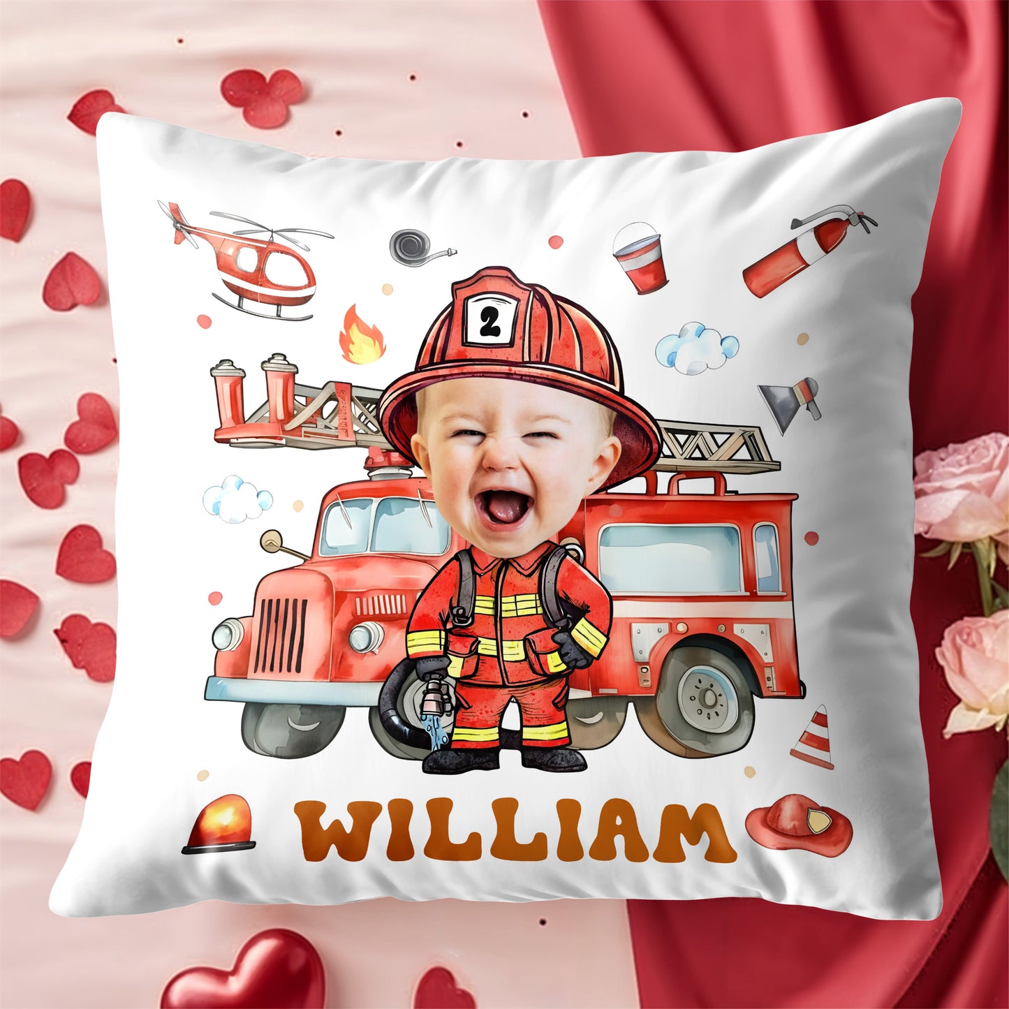 Personalized Firefighter Theme for Little Heroes - Personalized Custom Pillow, Insert Included - KID519_PLW