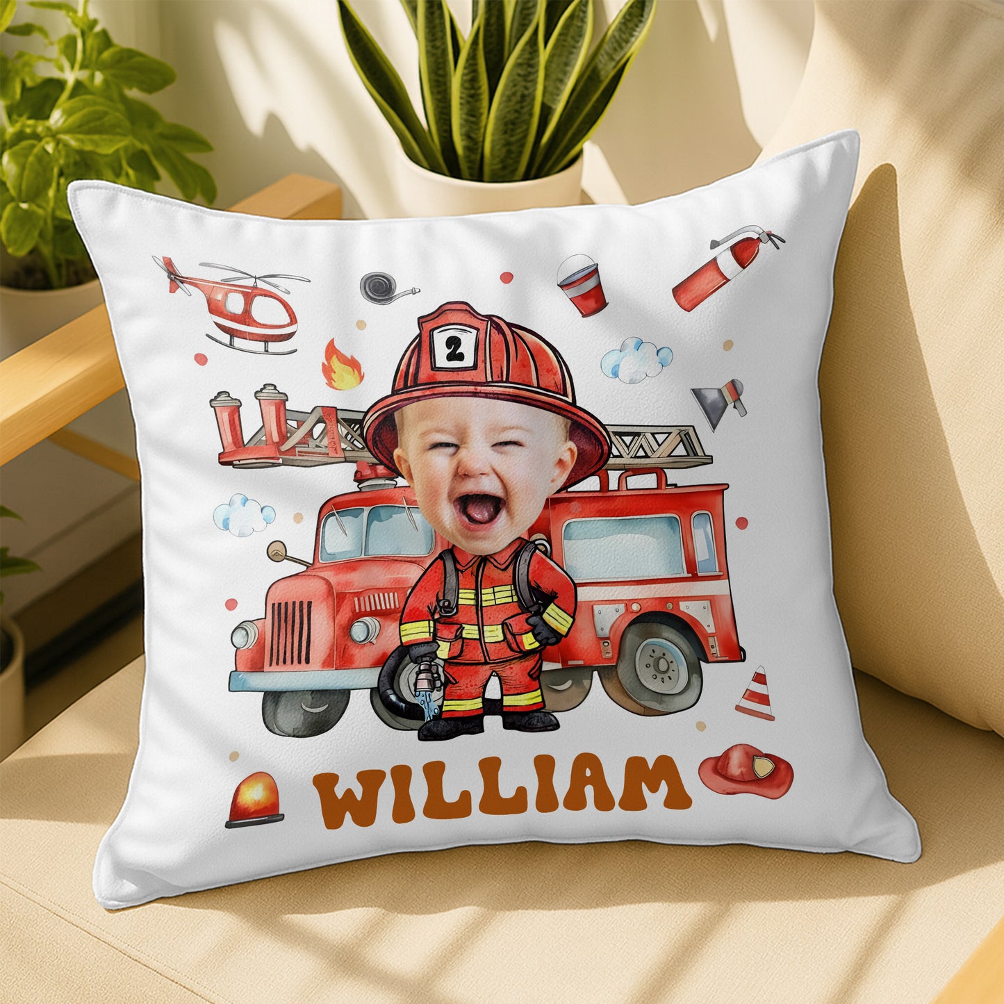 Personalized Firefighter Theme for Little Heroes - Personalized Custom Pillow, Insert Included - KID519_PLW