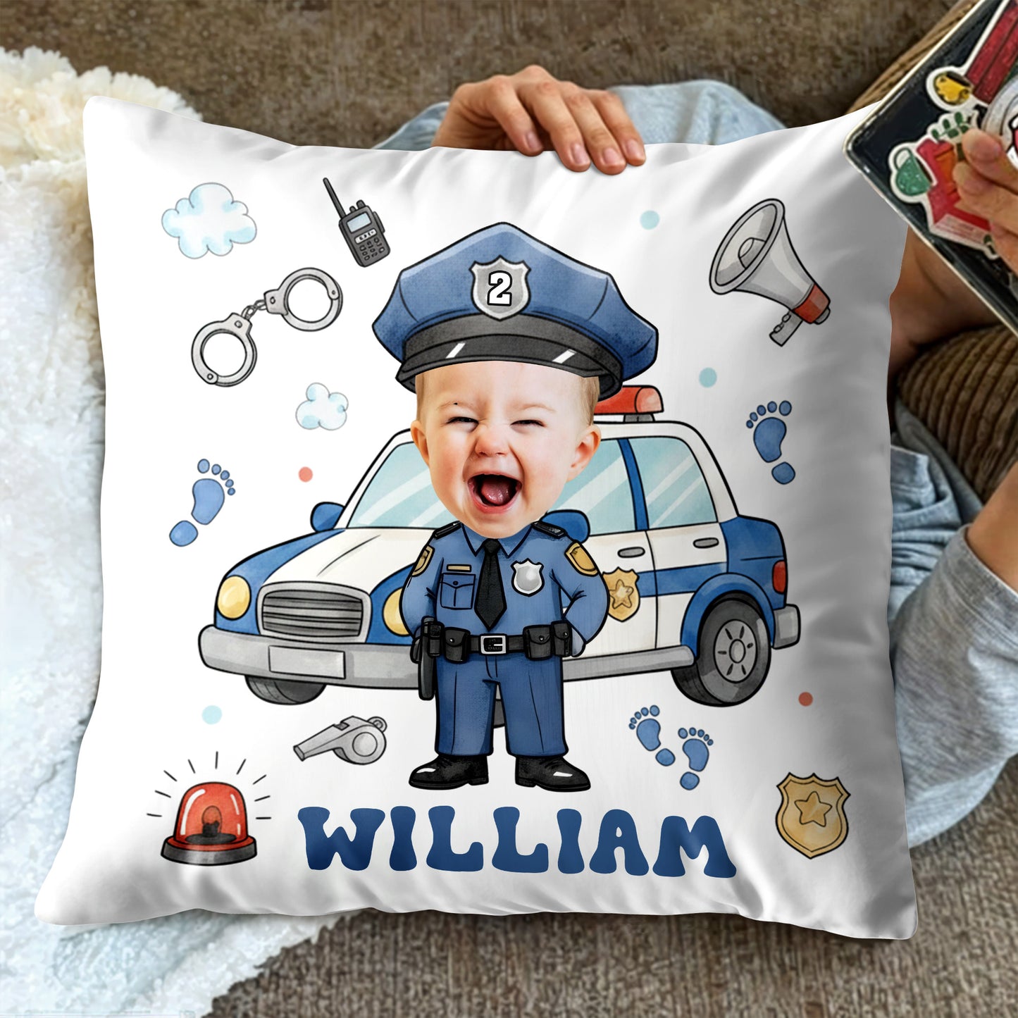 Celebrate Your Little Hero, Police Officer Pillow - Personalized Custom Pillow, Insert Included - KID520_PLW