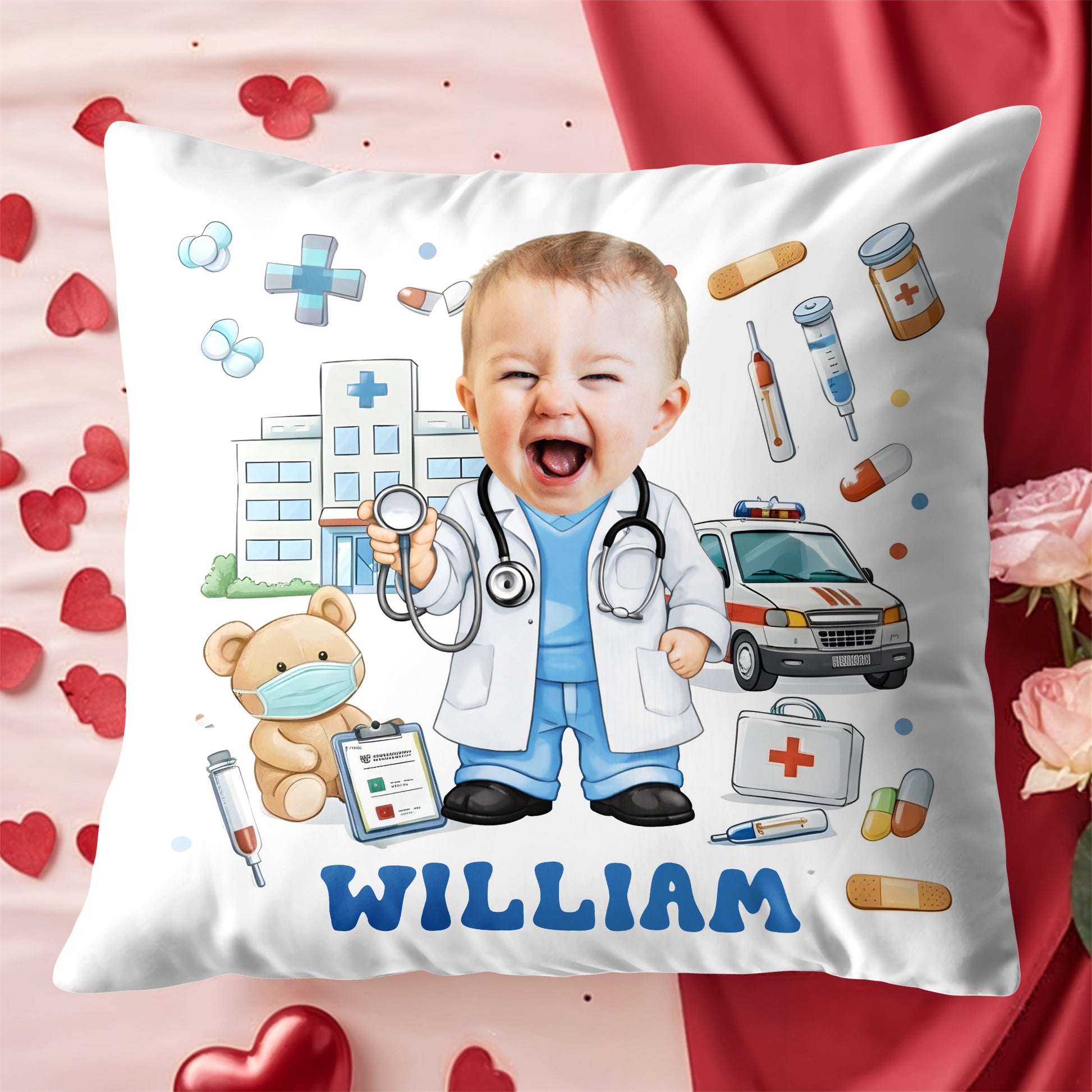 Custom Cute Baby Doctor with Medical Tools and Teddy Bear