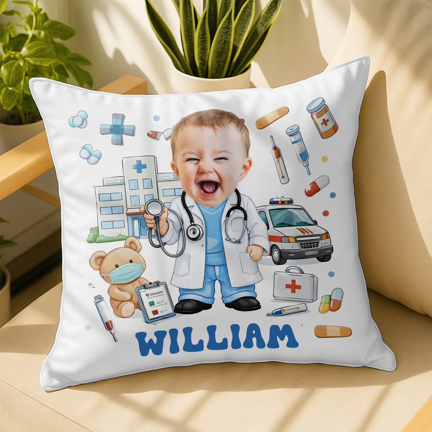 Custom Cute Baby Doctor with Medical Tools and Teddy Bear