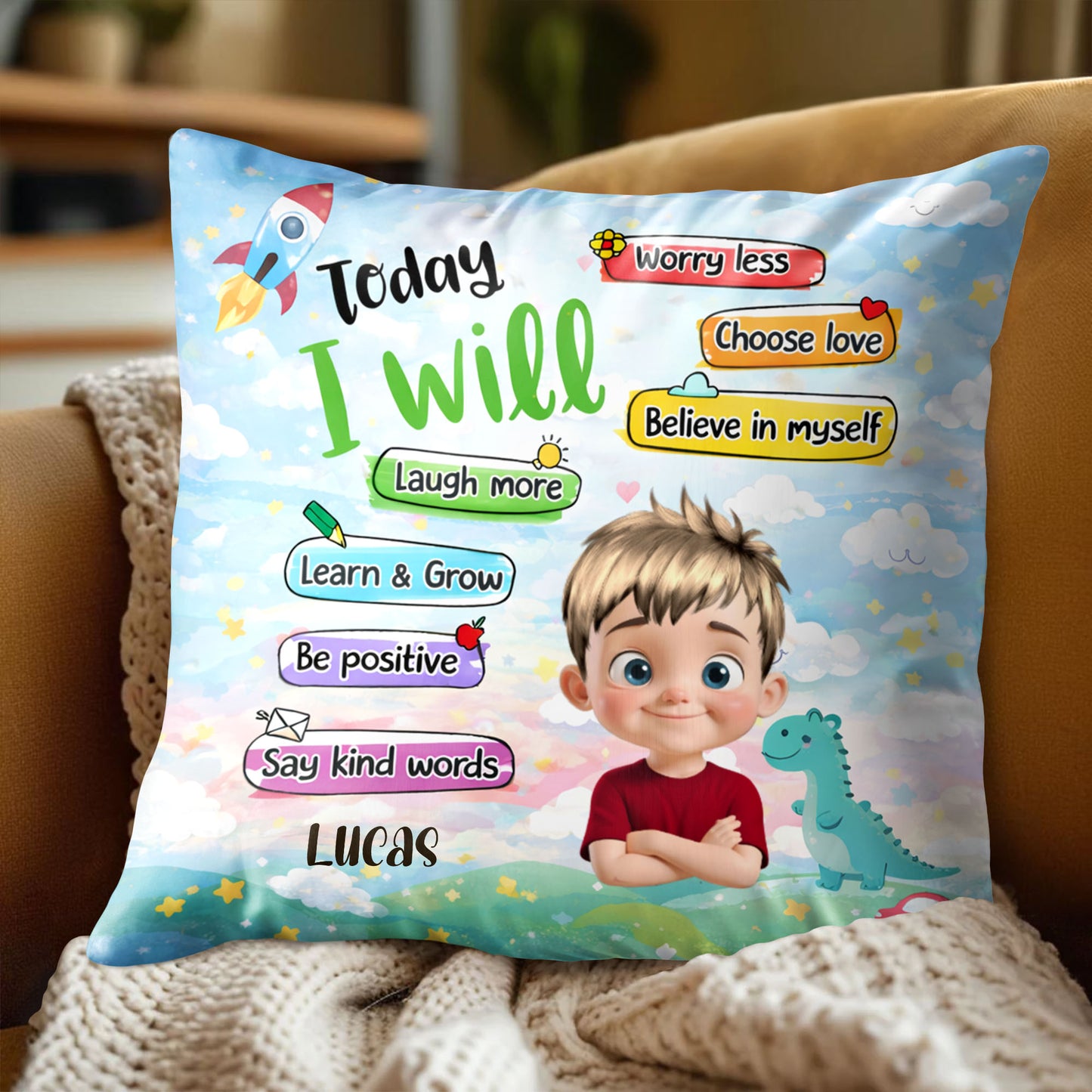 Today I Will Laugh More, Learn & Grow With Boy And Dinosaur