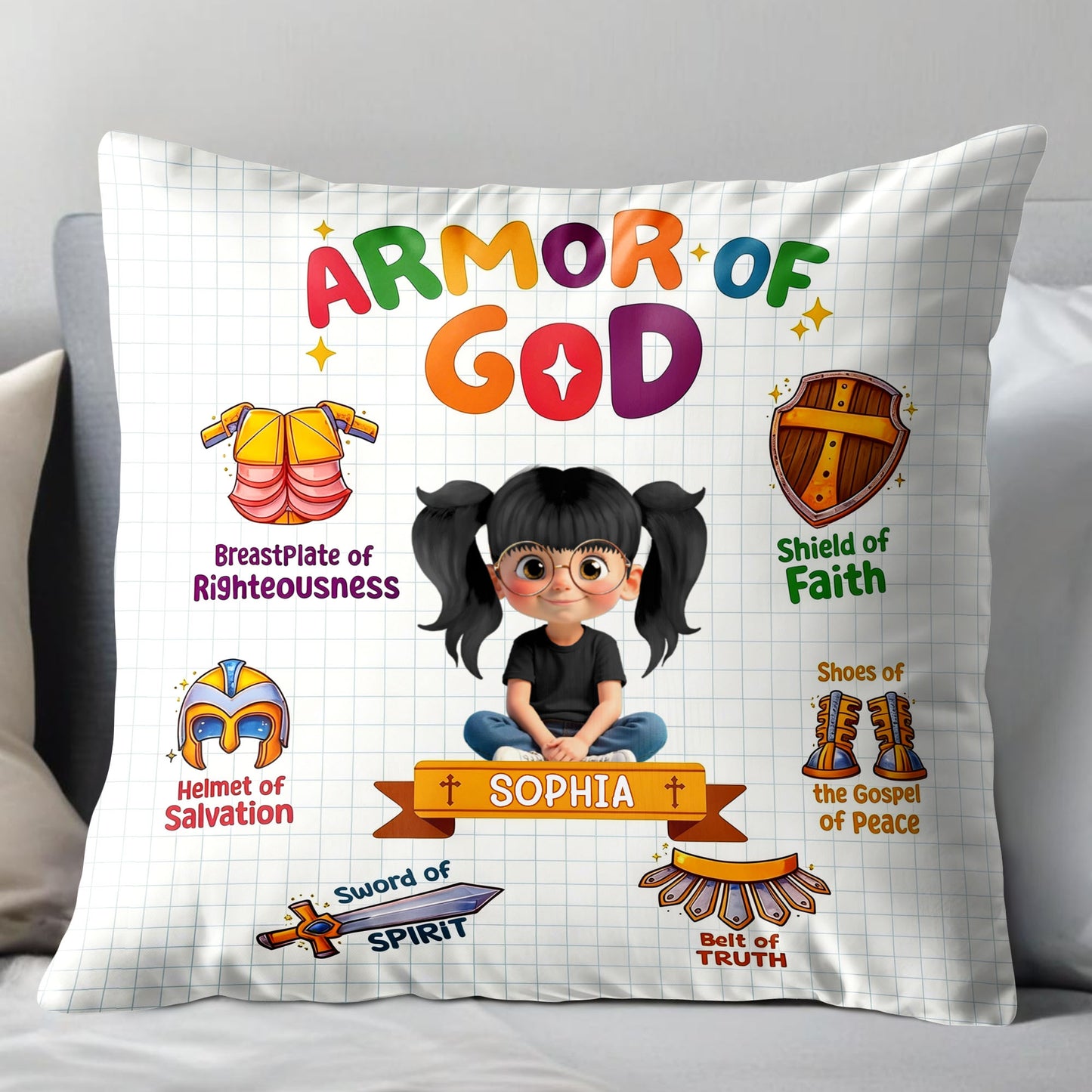 Armor Of God Shield Of Faith Pillow - Personalized Custom Pillow, Insert Included - KID525_PLW